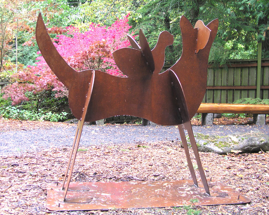 Whispering Bird, April 2008  68” h x 69’ w x 36’ d Mild steel with sealed rust patina Shown in Big Rock Park Sculpture Garden, Bellingham WA 