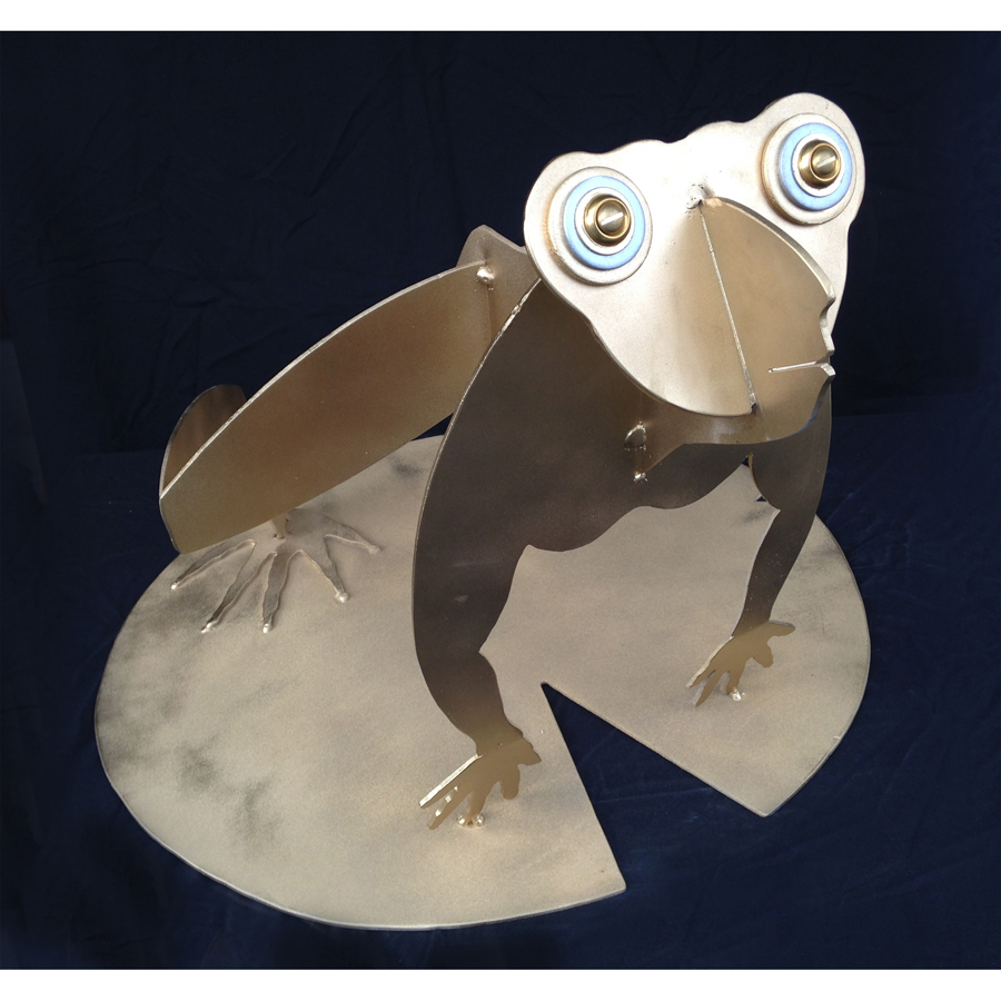 Golden Jumping Frogwoman, 2014 17" h x 22" w x 20" d painted mild steel