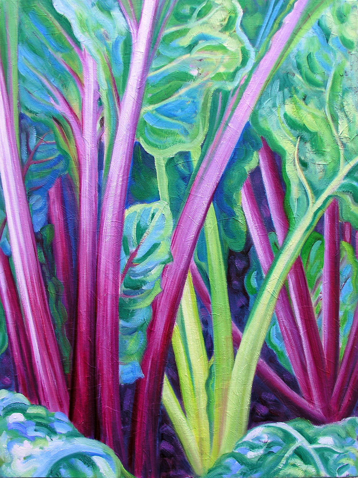 Beta vulgaris var. cicla, ‘Bright Lights’, 2016 Marion-Lea Jamieson Oil on canvas 24” h x 18” w 