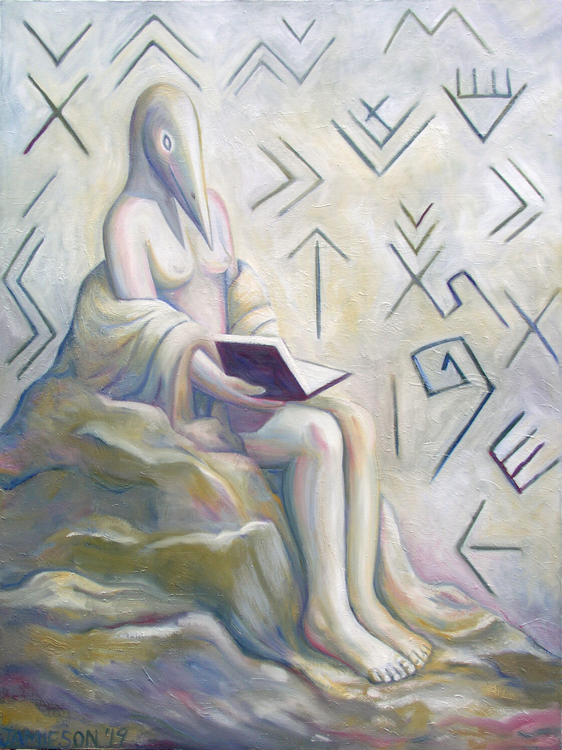 Signs & Symbols, 2019, Marion-Lea Jamieson, oil on canvas, 40" h x 30" w