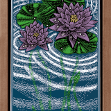 Purple Lily Pads printing inks on board unique dark-blue, green and purple print of Lily Pads