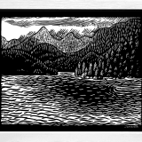 Mountains & Bay unique black & white print of a West Coast landscape