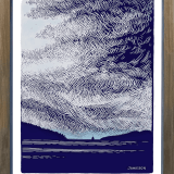 This unique dark blue and mauve print was created  from an original sketch done of a storm brewing off the coast of Vancouver, British Columbia.