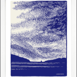 This unique dark blue & light yellow print was created  from an original sketch done of a storm off the coast of Vancouver, British Columbia.