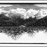 Clouds over Bay black & white print on wood of BC West coast