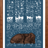 This unique dark teal and brown print was created  from an original sketch done on Bowen Island, British Columbia, Canada. The print is shipped ready to hang.