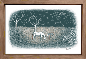 framed colour print of two ponies vignetted